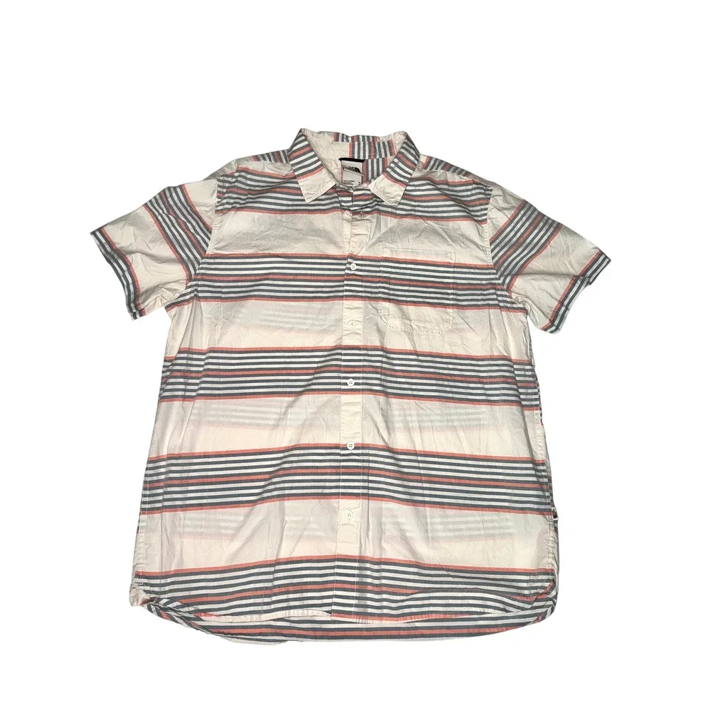 The North Face Button Up Shirt Mens XL White Blue Orange Striped Short Sleeve
